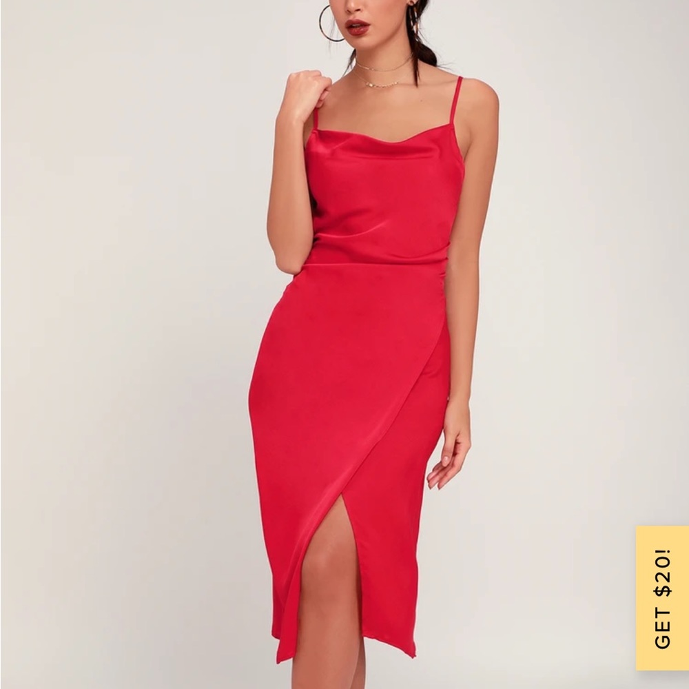 Lulus red satin midi dress!
